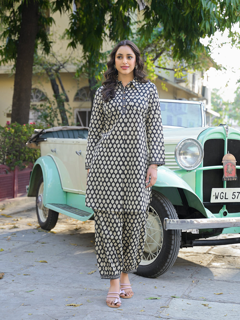 Black-Cotton-Ethnic-Printed-Shirt-Style-Co-Ord-Set