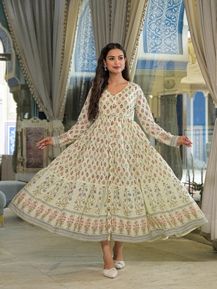 Cream-Cotton-Ethnic-Motif-Midi-Dress