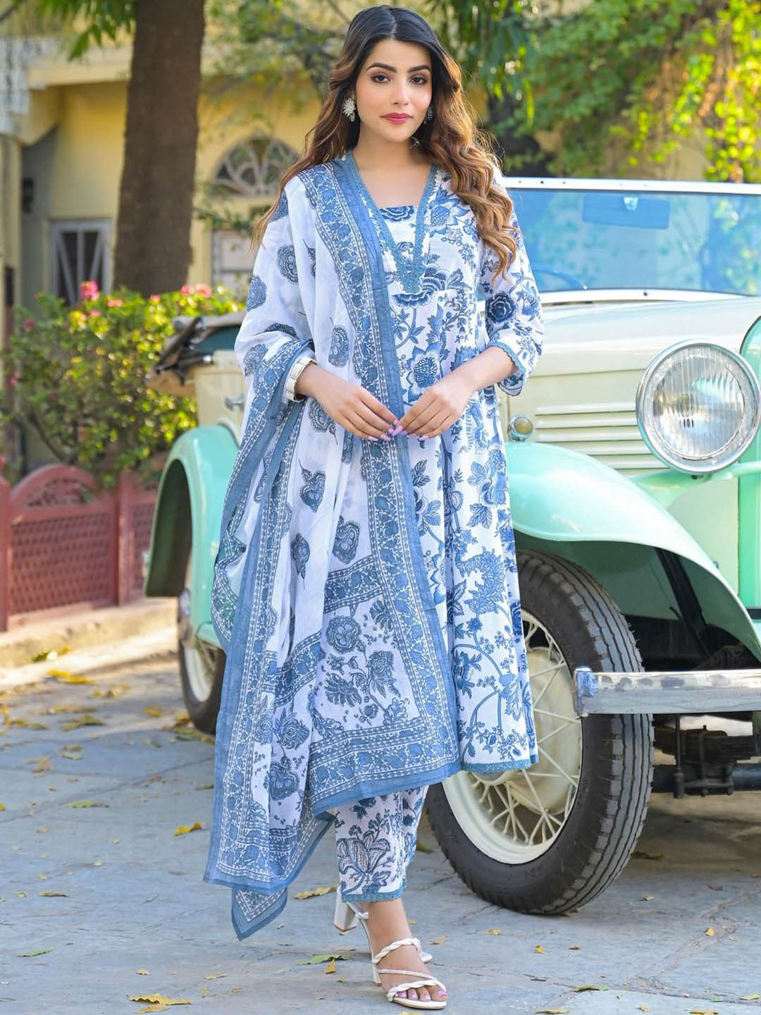 Blue-Pure-Cotton-Floral-Printed-3-Piece-Kurta-Set