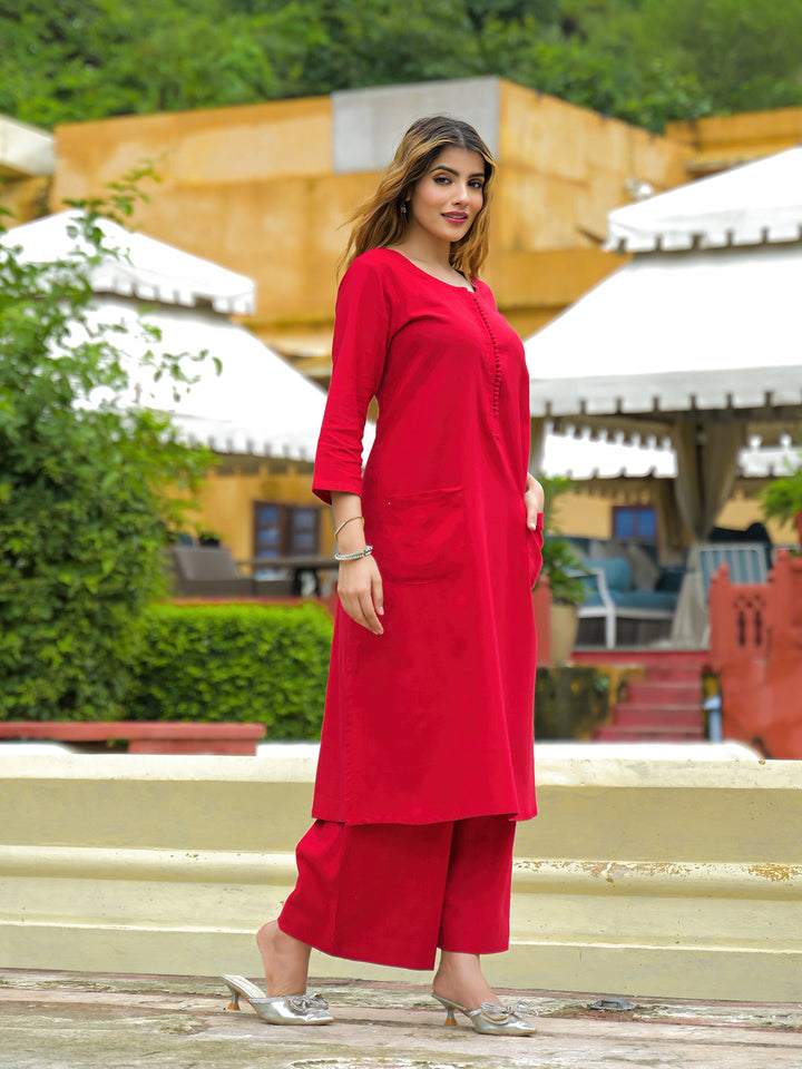 Red-Cotton-Solid-A-Line-2-Piece-Kurta-Set