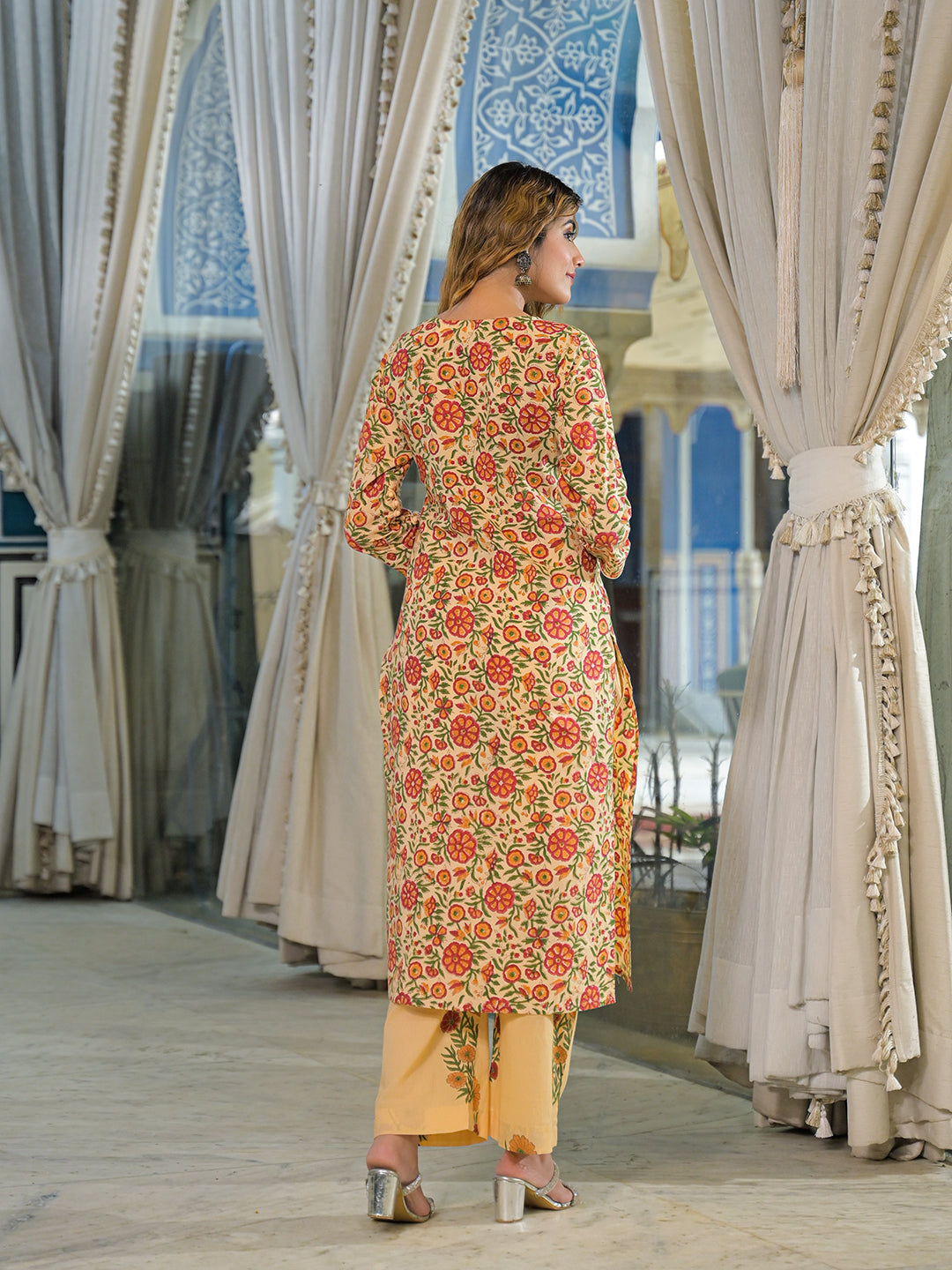 Yellow-Cotton-Hand-Block-Straight-3-Piece-Kurta-Set