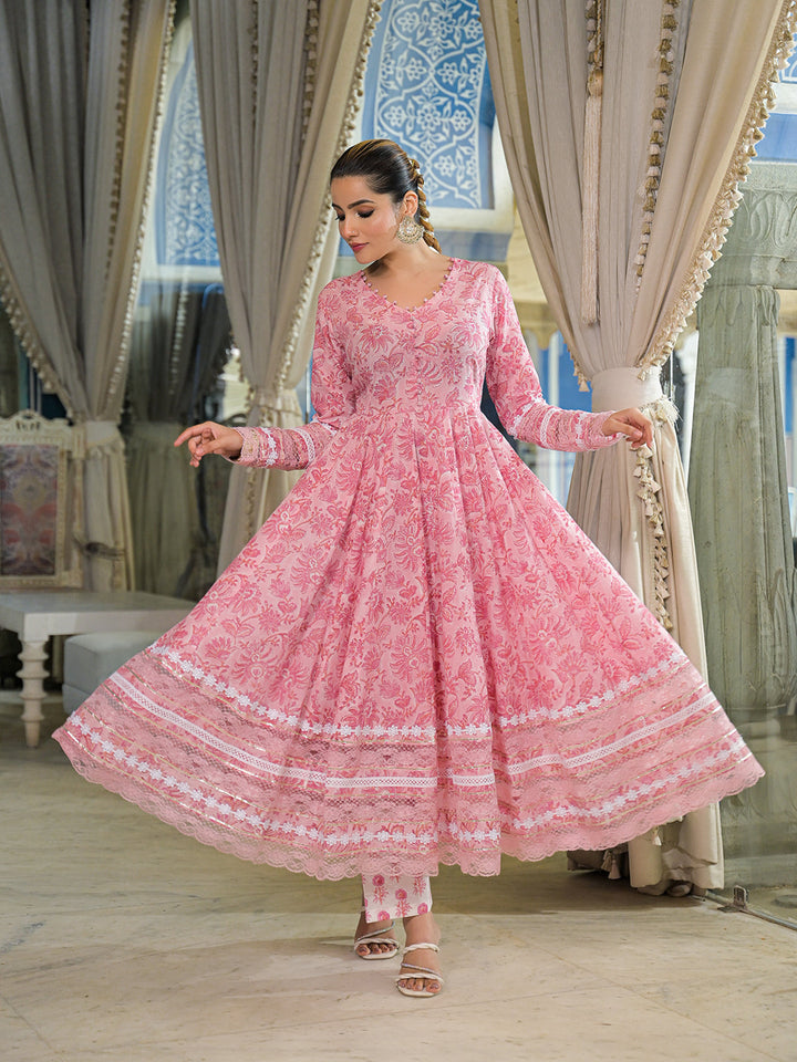 Pink-Cotton-Hand-Block-Anarkali-3-Piece-Kurta-Set