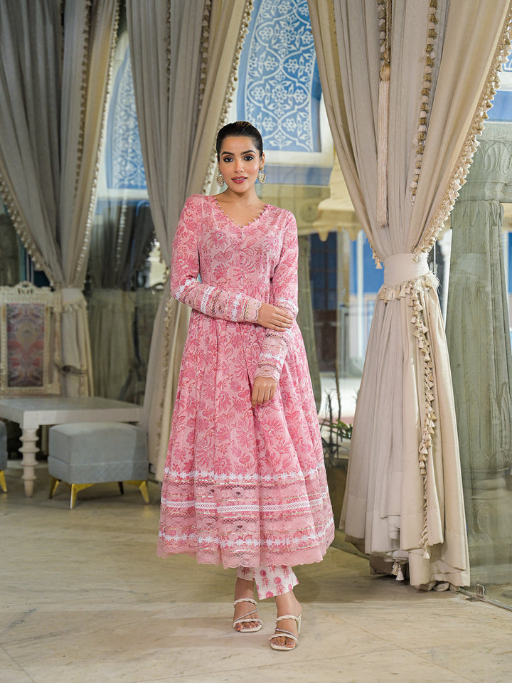 Pink-Cotton-Hand-Block-Anarkali-3-Piece-Kurta-Set