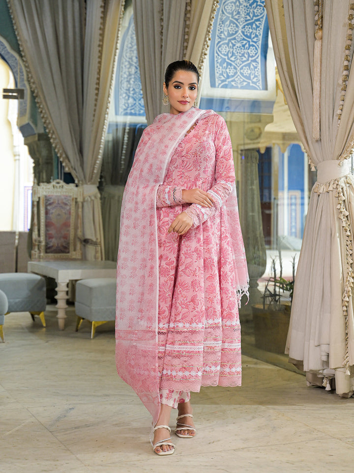 Pink-Cotton-Hand-Block-Anarkali-3-Piece-Kurta-Set