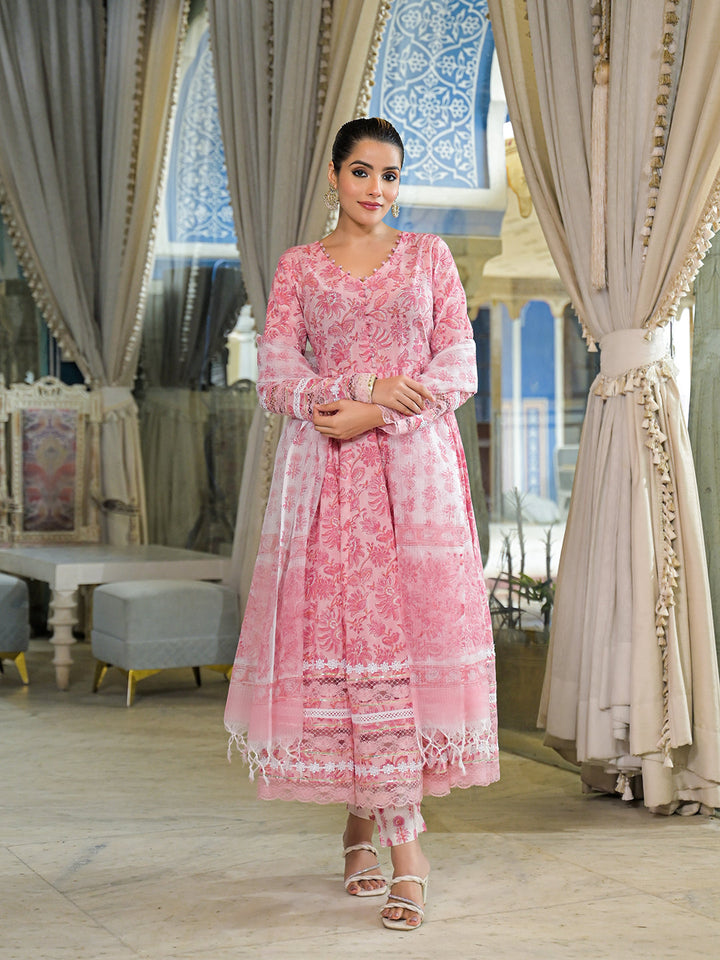 Pink-Cotton-Hand-Block-Anarkali-3-Piece-Kurta-Set