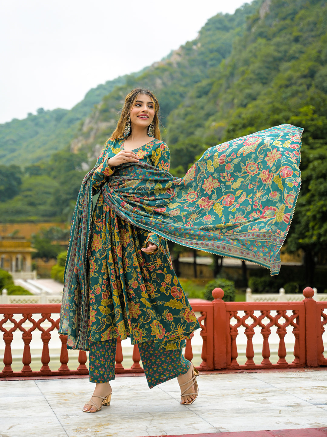 Dark-Cotton-Green-Straight-3-Piece-Kurta-Set