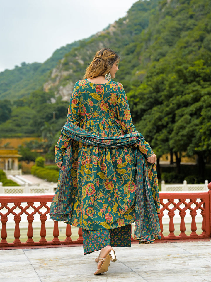 Dark-Cotton-Green-Straight-3-Piece-Kurta-Set