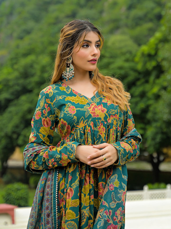 Dark-Cotton-Green-Straight-3-Piece-Kurta-Set