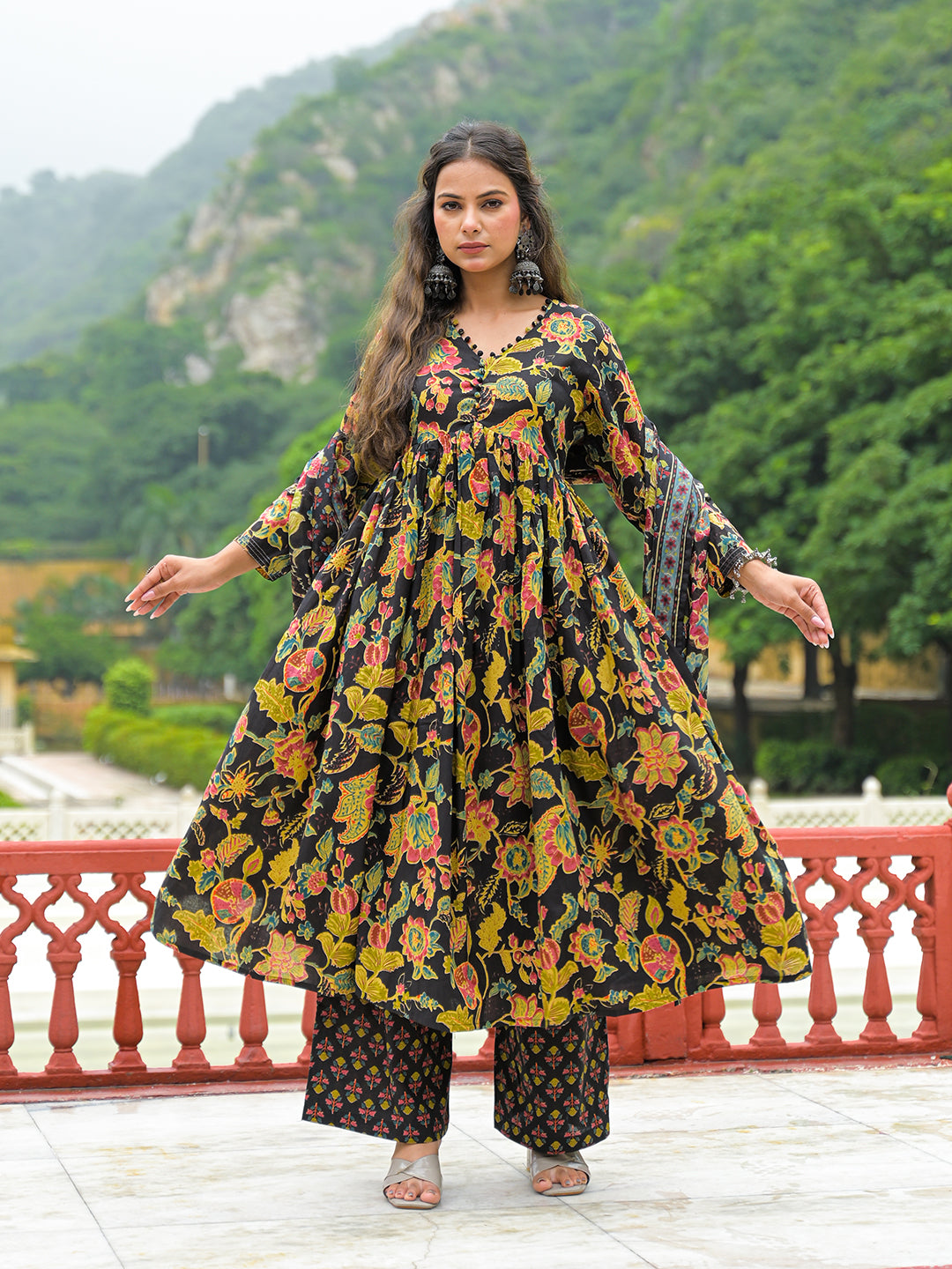 Black-Cotton-Straight-3-Piece-Kurta-Set