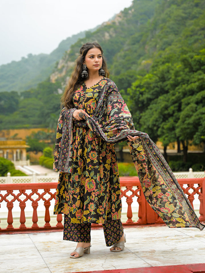 Black-Cotton-Straight-3-Piece-Kurta-Set