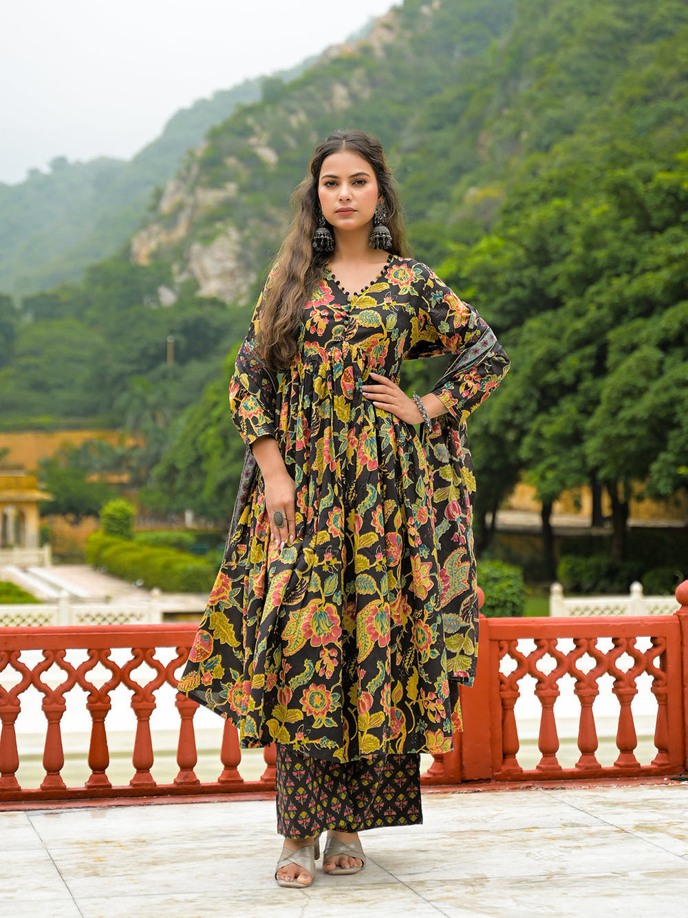 Black-Cotton-Straight-3-Piece-Kurta-Set