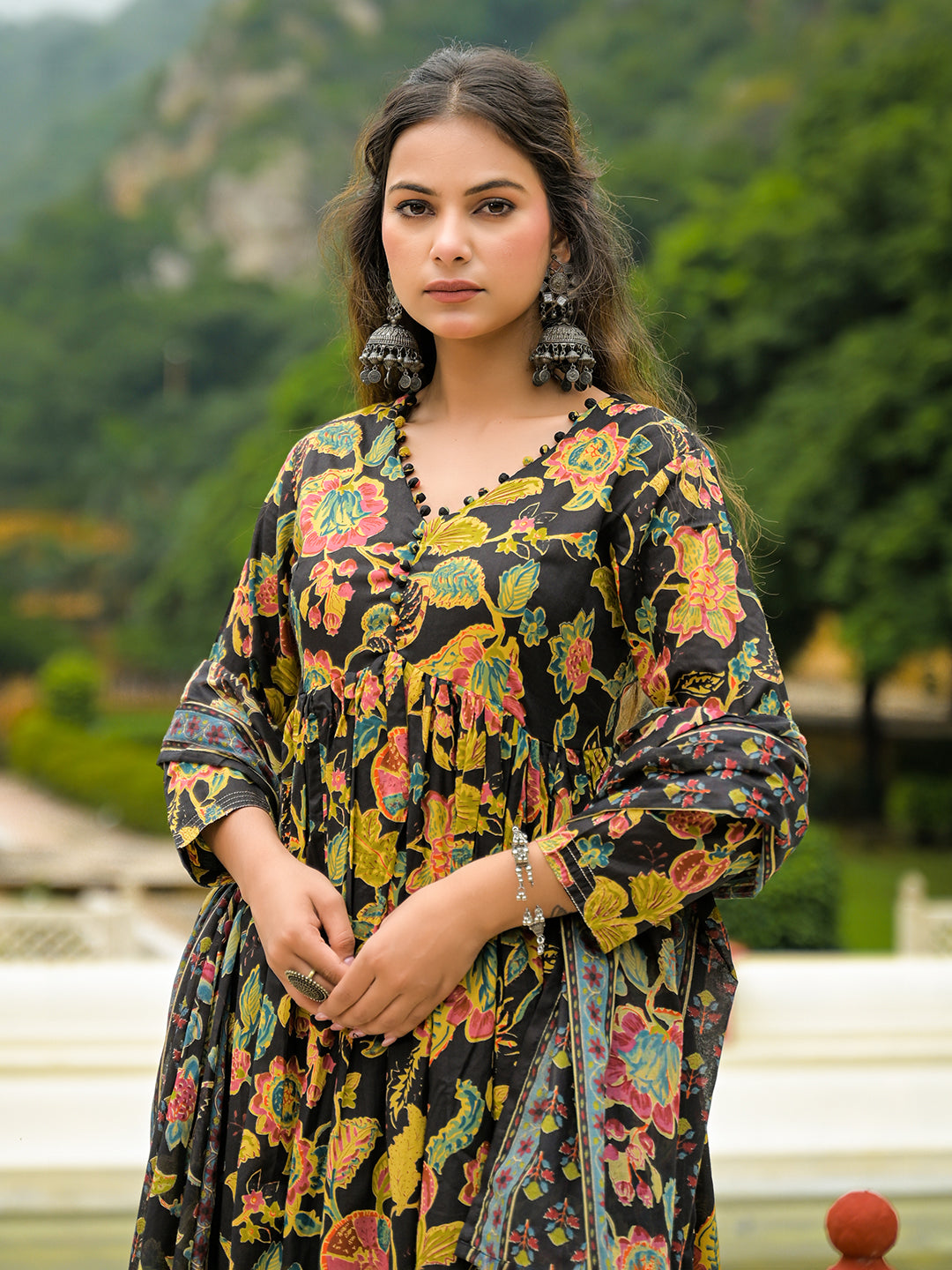 Black-Cotton-Straight-3-Piece-Kurta-Set