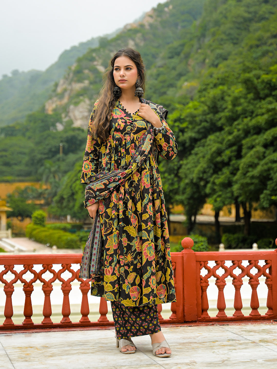 Black-Cotton-Straight-3-Piece-Kurta-Set