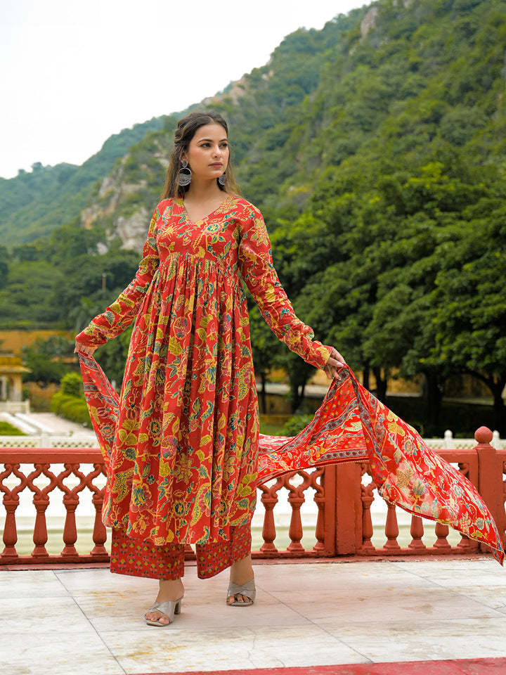 Red-Cotton-Straight-3-Piece-Kurta-Set