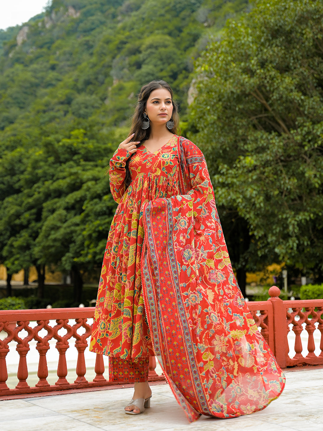 Red-Cotton-Straight-3-Piece-Kurta-Set