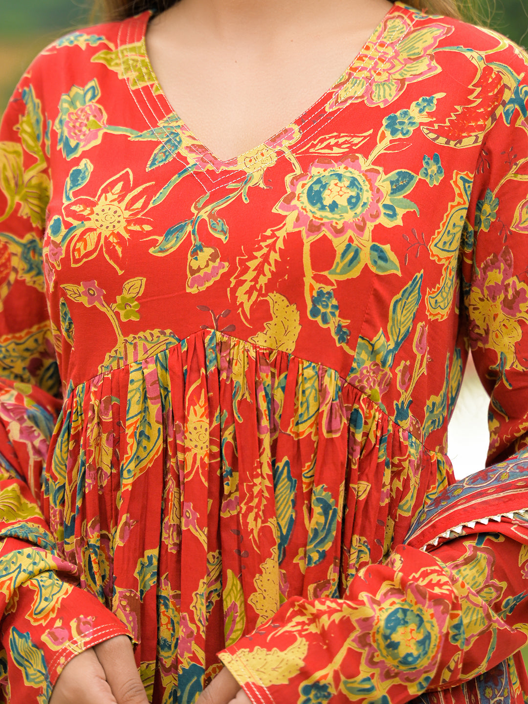 Red-Cotton-Straight-3-Piece-Kurta-Set