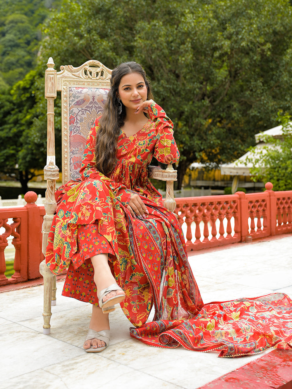 Red-Cotton-Straight-3-Piece-Kurta-Set