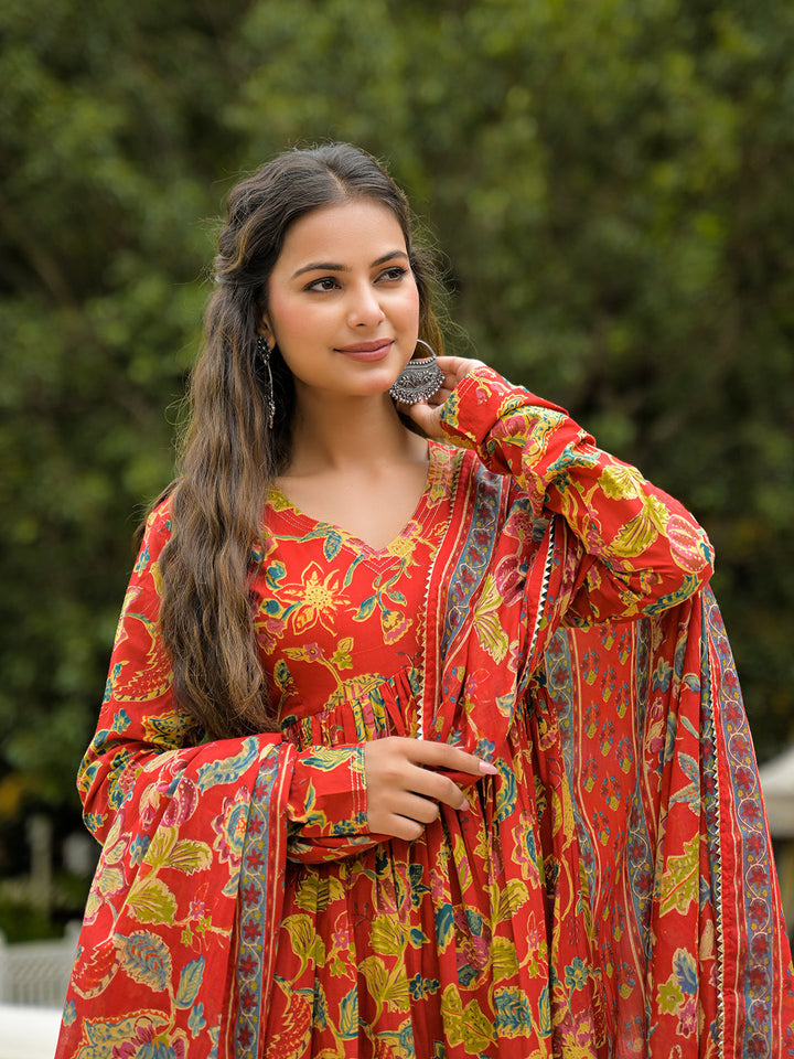 Red-Cotton-Straight-3-Piece-Kurta-Set