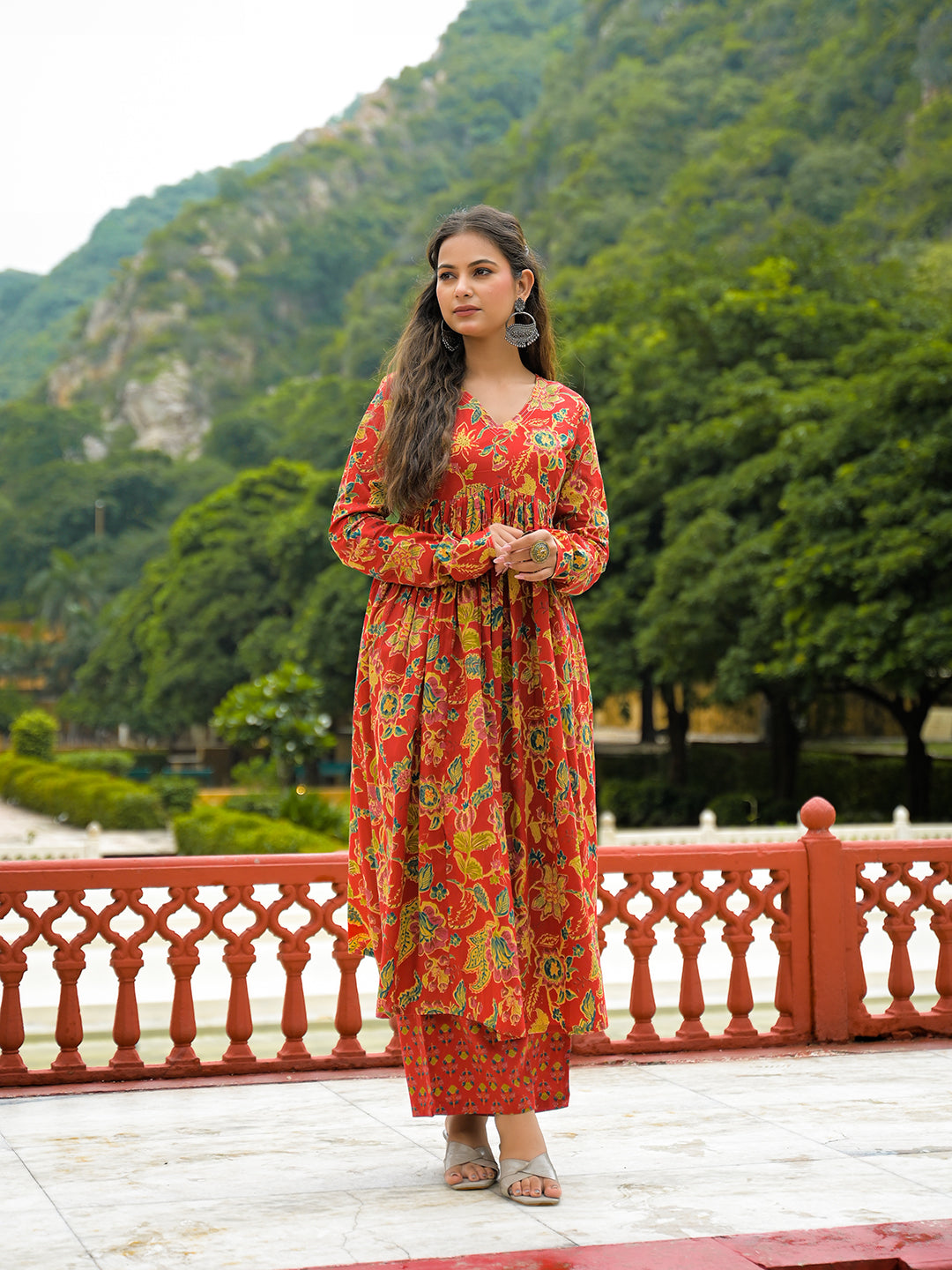 Red-Cotton-Straight-3-Piece-Kurta-Set