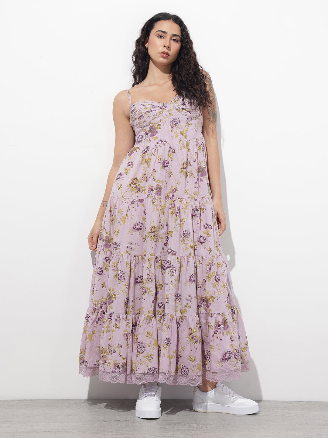 Light Purple Shoulder strap Cotton Dress