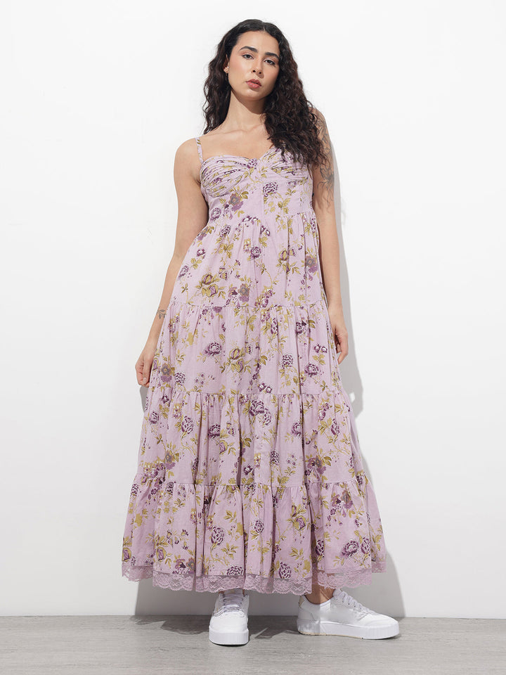 Light Purple Shoulder strap Cotton Dress