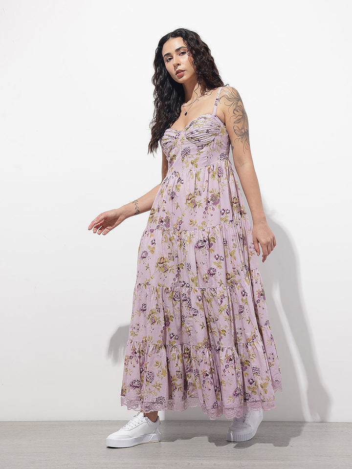 Light Purple Shoulder strap Cotton Dress