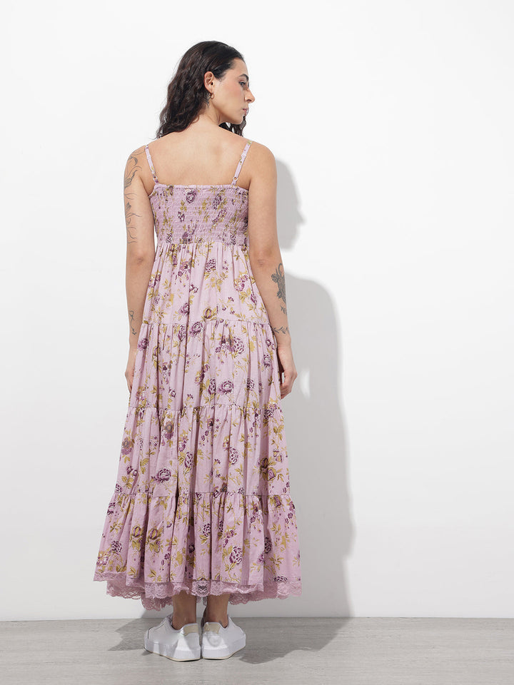 Light Purple Shoulder strap Cotton Dress
