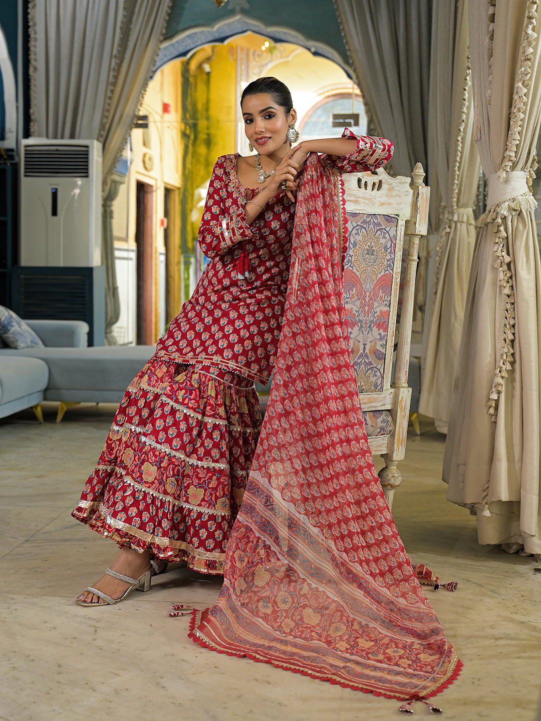 Red-Cotton-Handblock-Straight-3-Piece-Sharara-Set