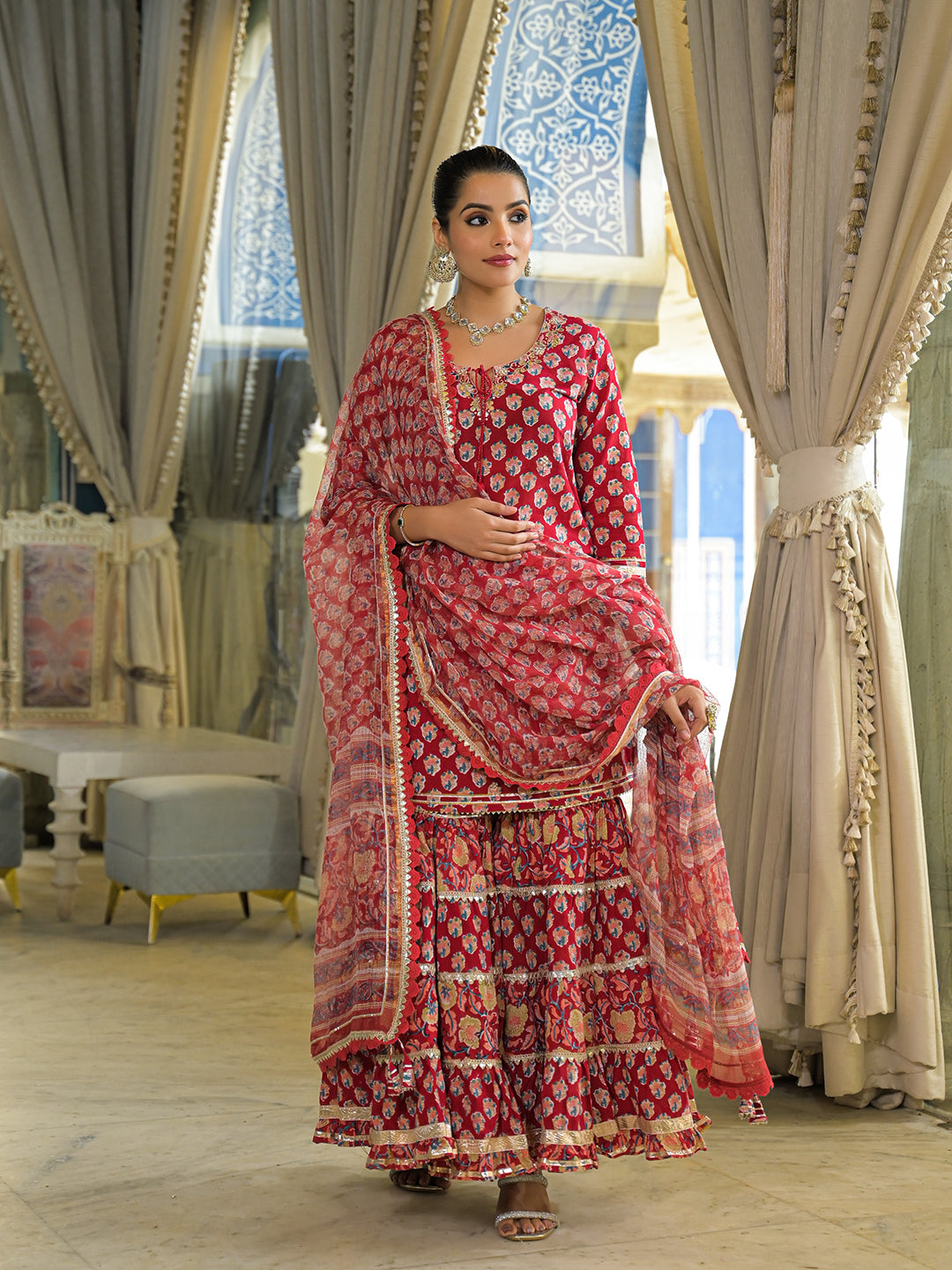 Red-Cotton-Handblock-Straight-3-Piece-Sharara-Set