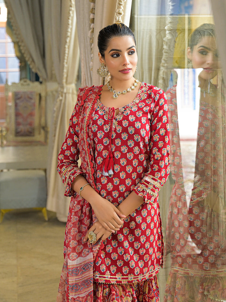 Red-Cotton-Handblock-Straight-3-Piece-Sharara-Set