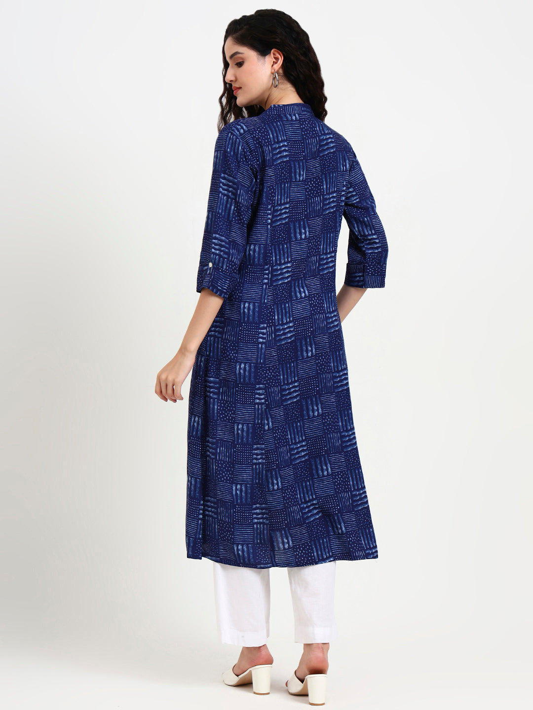 Indigo-Blue-Rayon-Geometric-Print-Kurta-ONLY