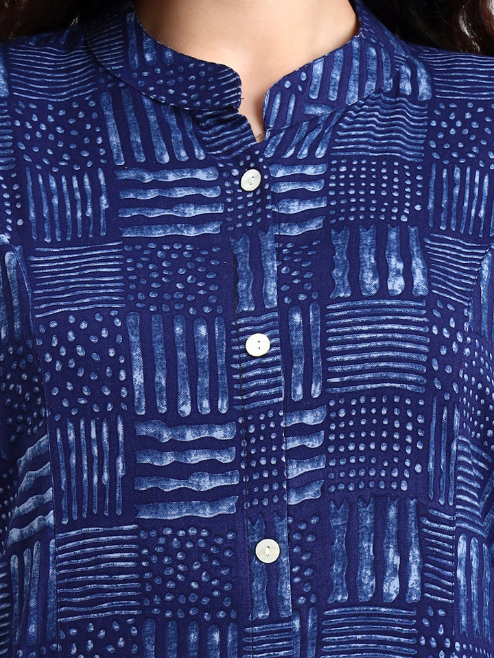 Indigo-Blue-Rayon-Geometric-Print-Kurta-ONLY