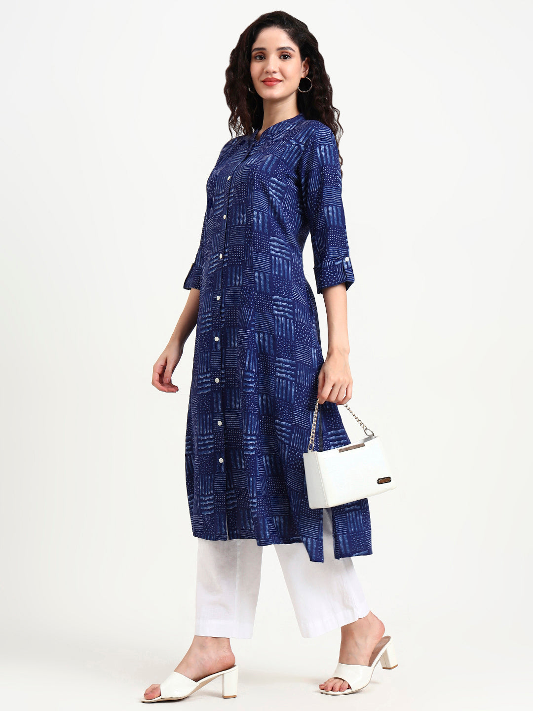 Indigo-Blue-Rayon-Geometric-Print-Kurta-ONLY