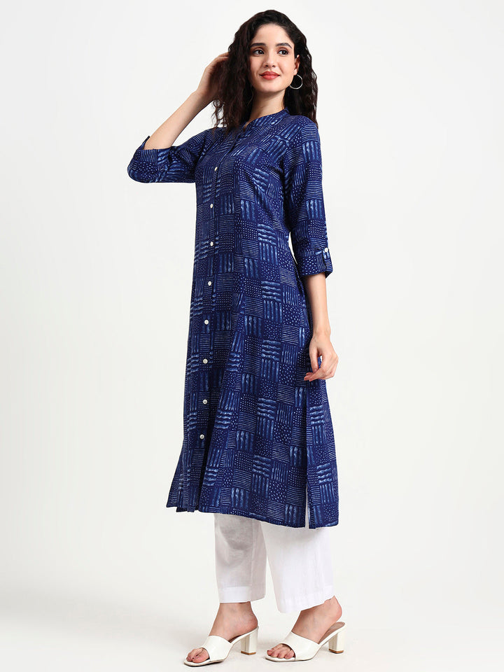Indigo-Blue-Rayon-Geometric-Print-Kurta-ONLY