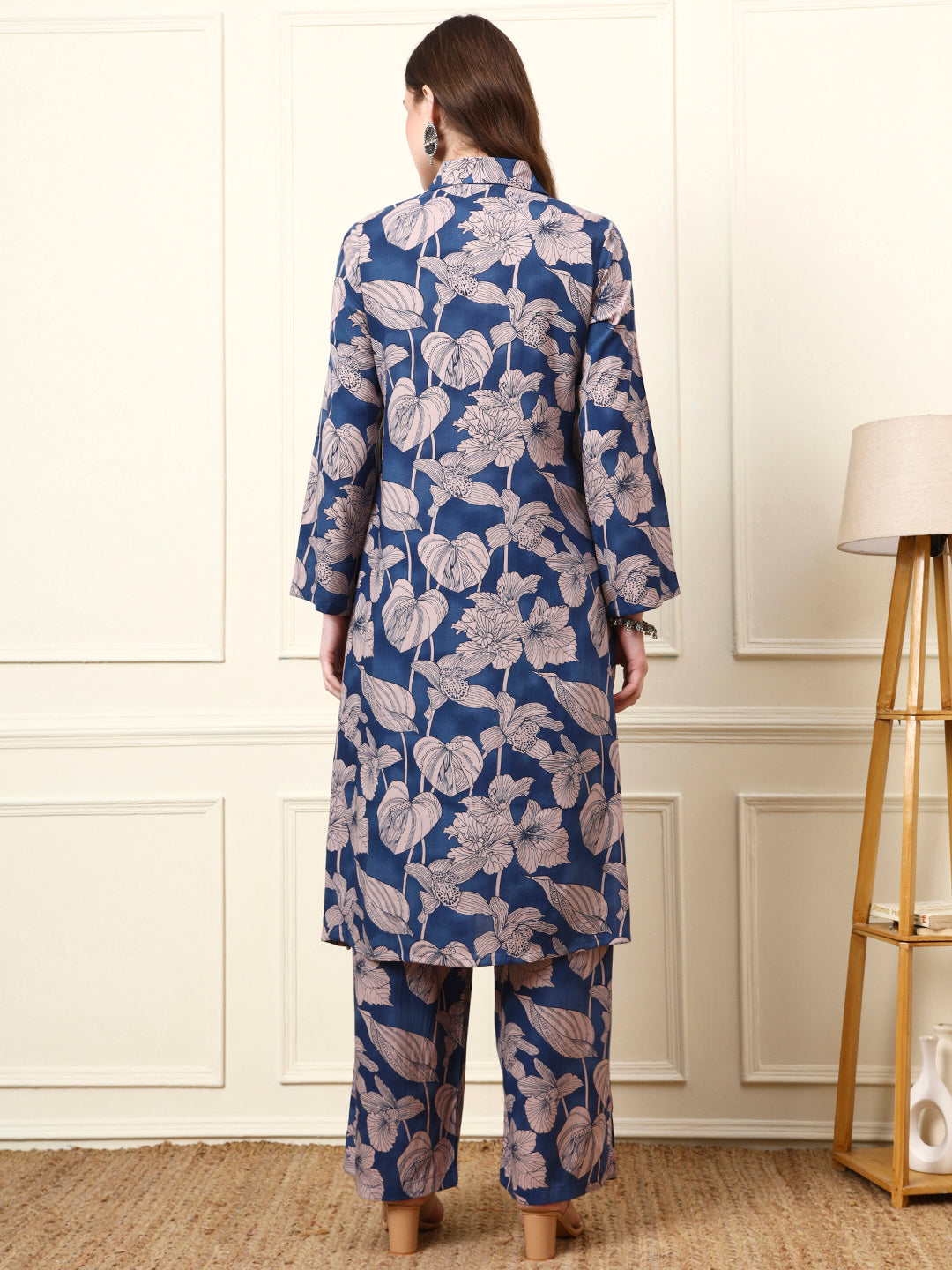 Blue Shirt Coller Long Sleeves Rayon Co-ords Sets