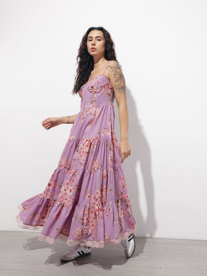 Purple Shoulder strap Cotton Dress