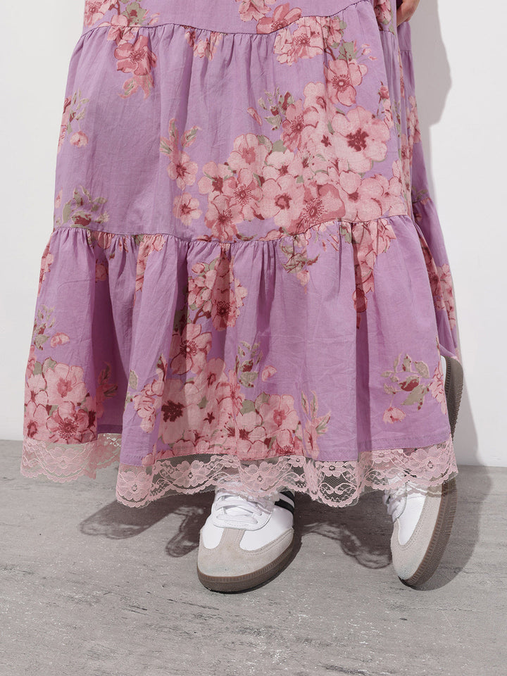 Purple Shoulder strap Cotton Dress