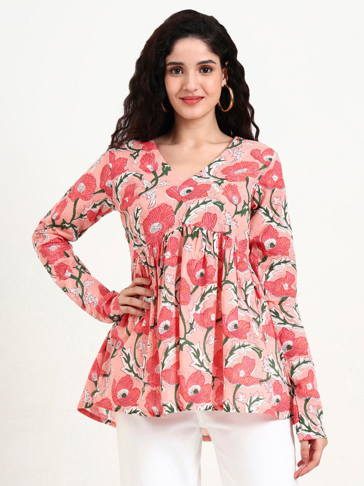 Pink-Cotton-Floral-Print-Peplum-Top-Only