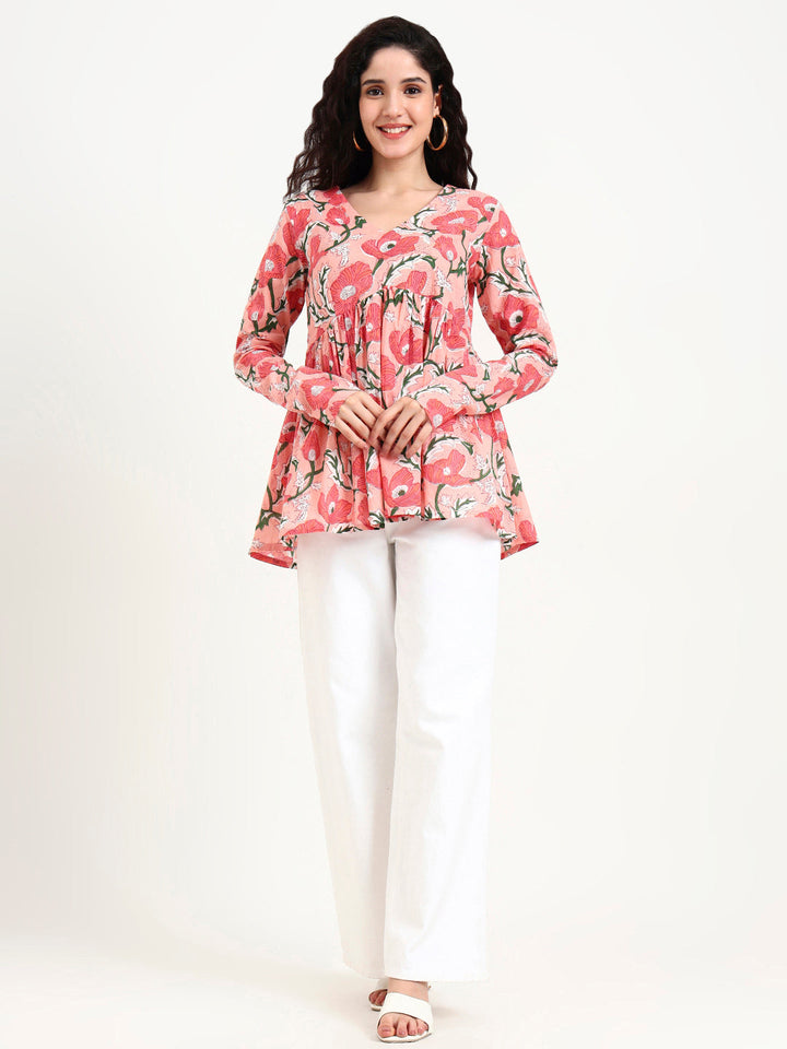 Pink-Cotton-Floral-Print-Peplum-Top-Only