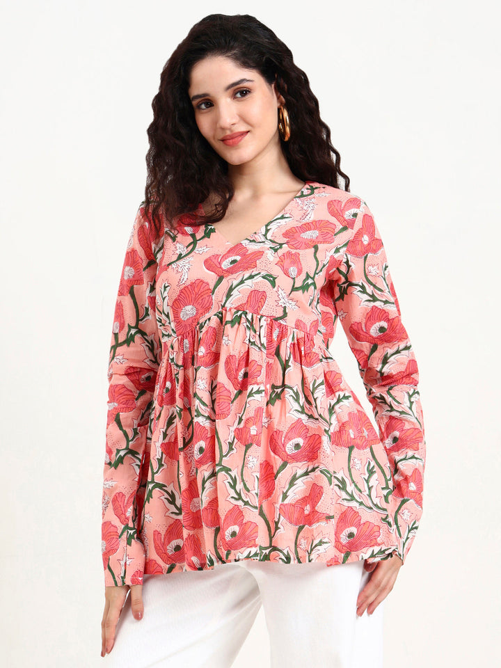 Pink-Cotton-Floral-Print-Peplum-Top-Only