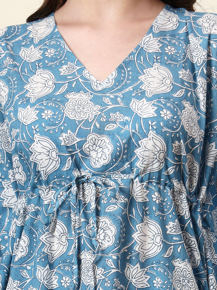 Blue V-Neck Cotton Kaaftan Co-ords Sets