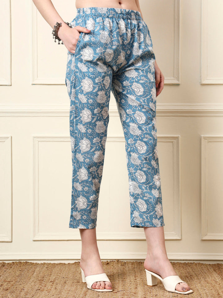 Blue V-Neck Cotton Kaaftan Co-ords Sets