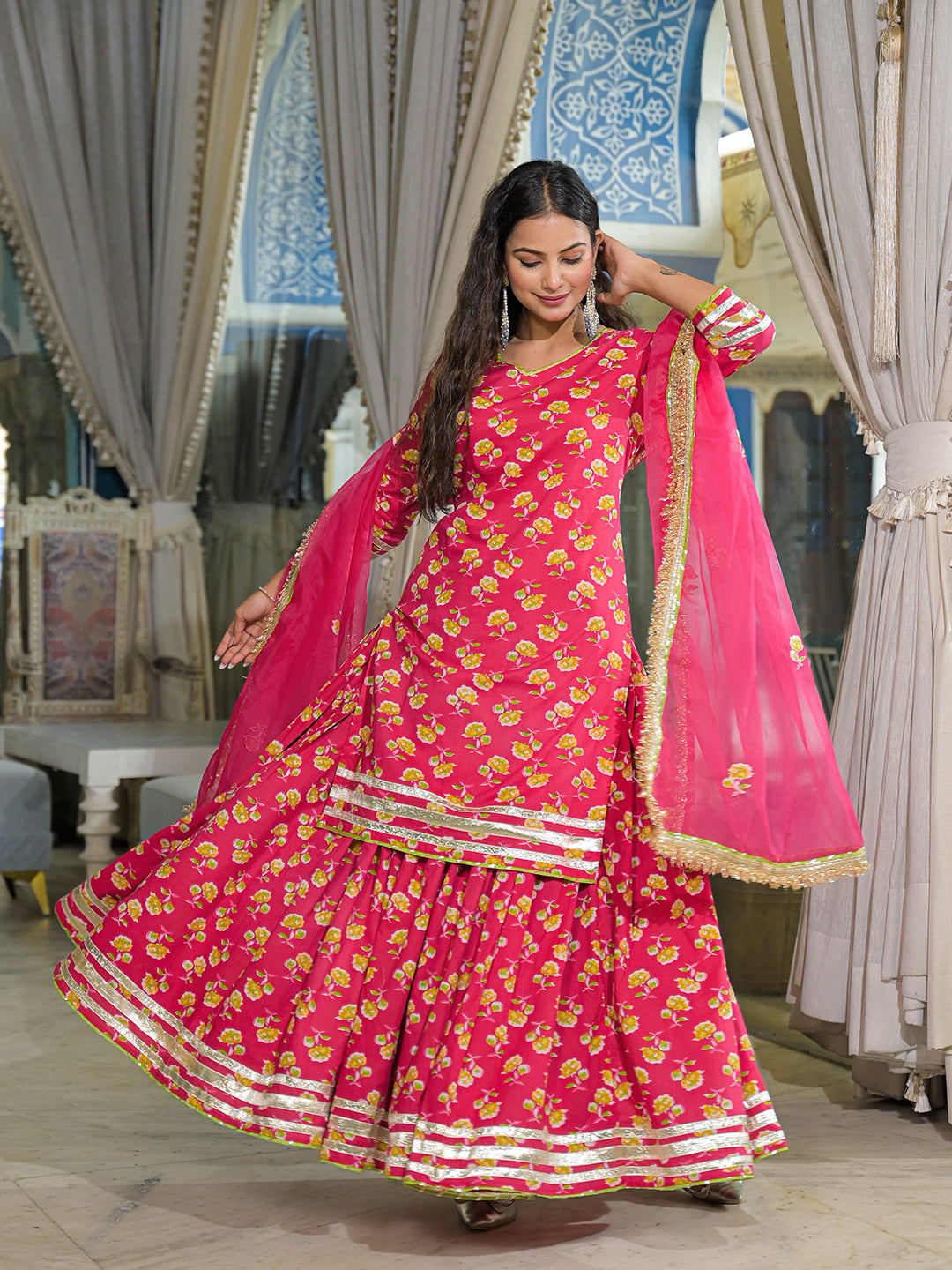 Pink-Cotton-Lehenga-Sets-With-Dupatta