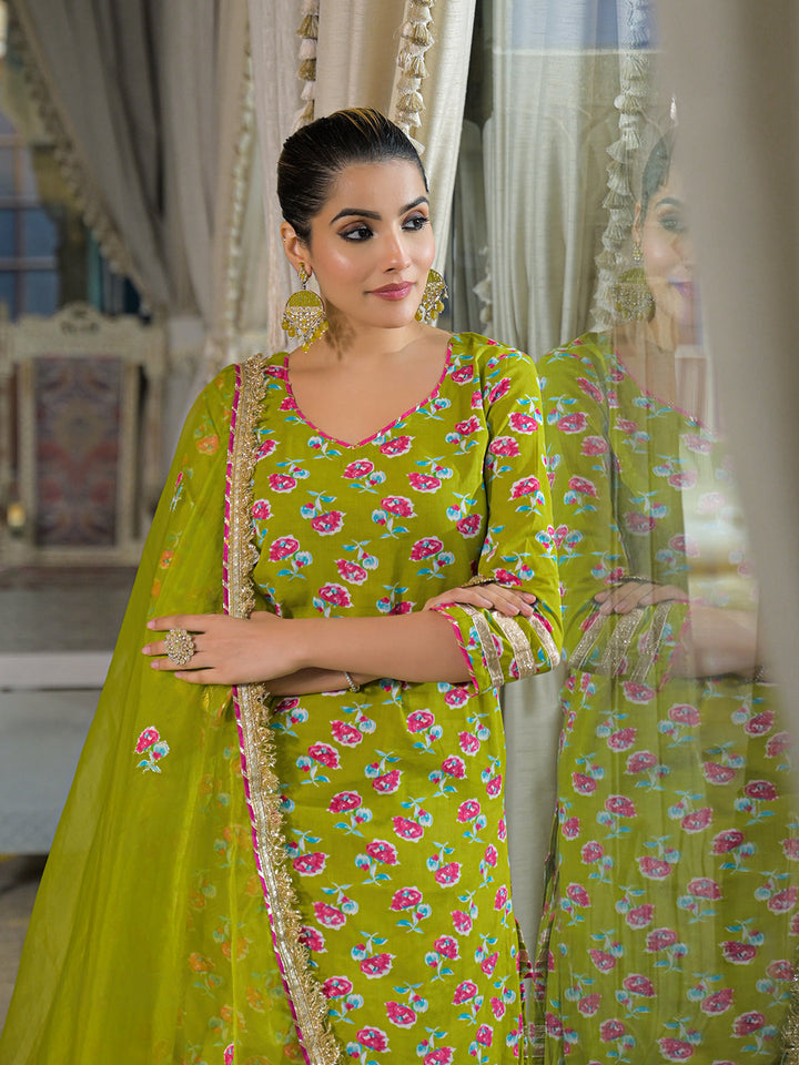 Green-Cotton-Lehenga-Sets-With-Dupatta