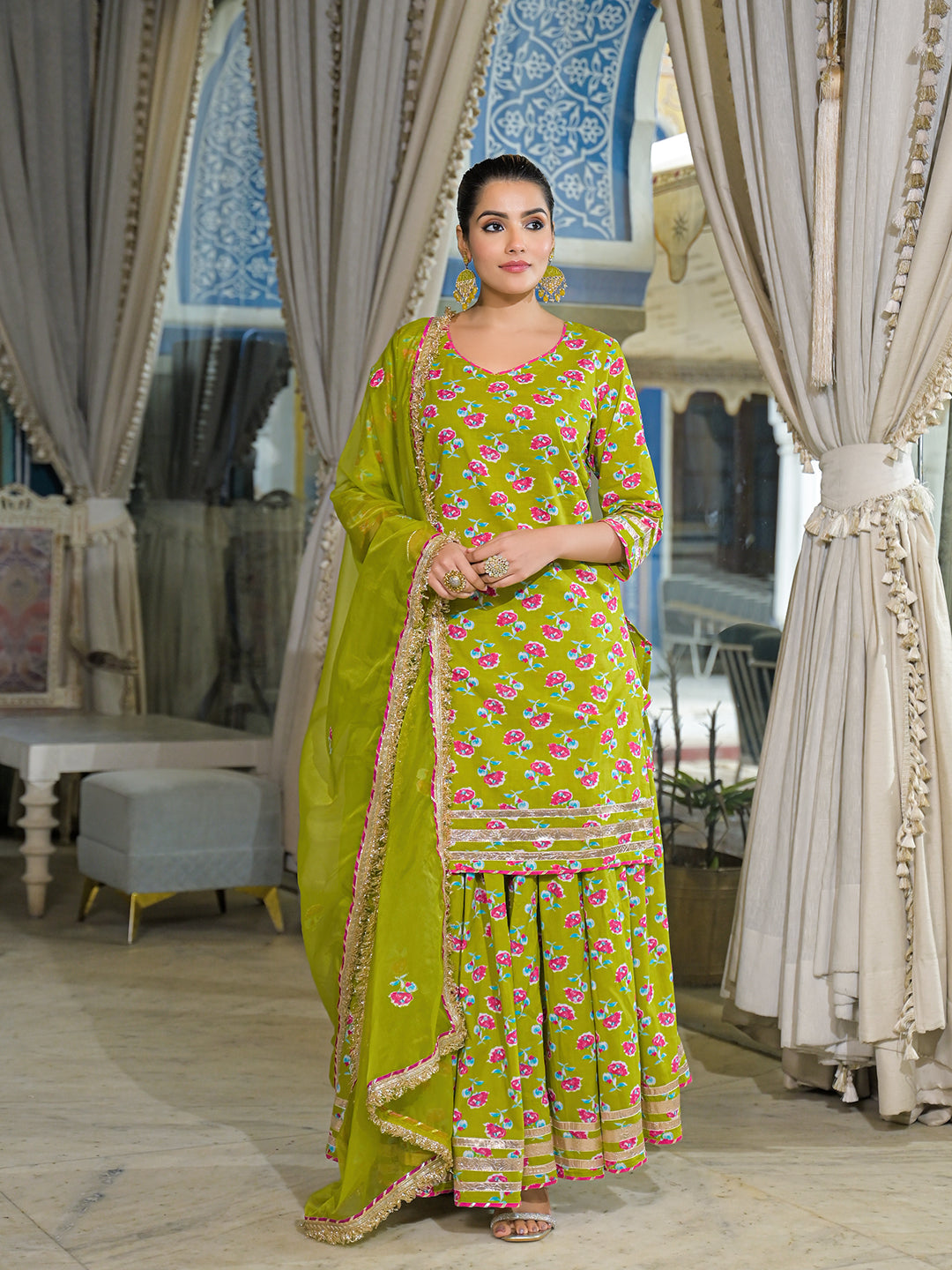 Green-Cotton-Lehenga-Sets-With-Dupatta