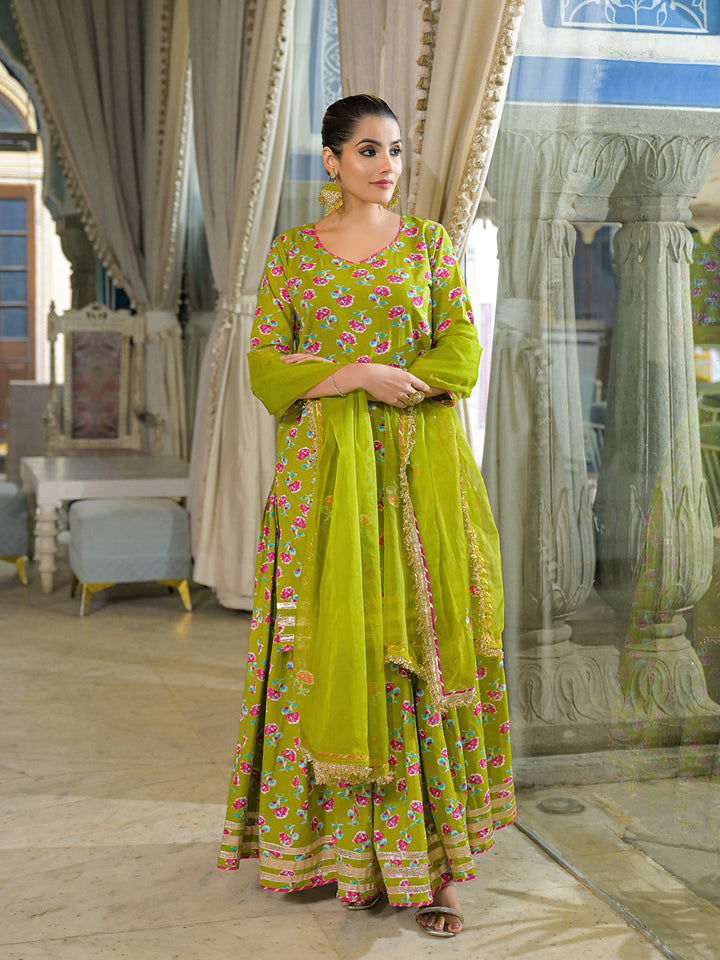 Green-Cotton-Lehenga-Sets-With-Dupatta