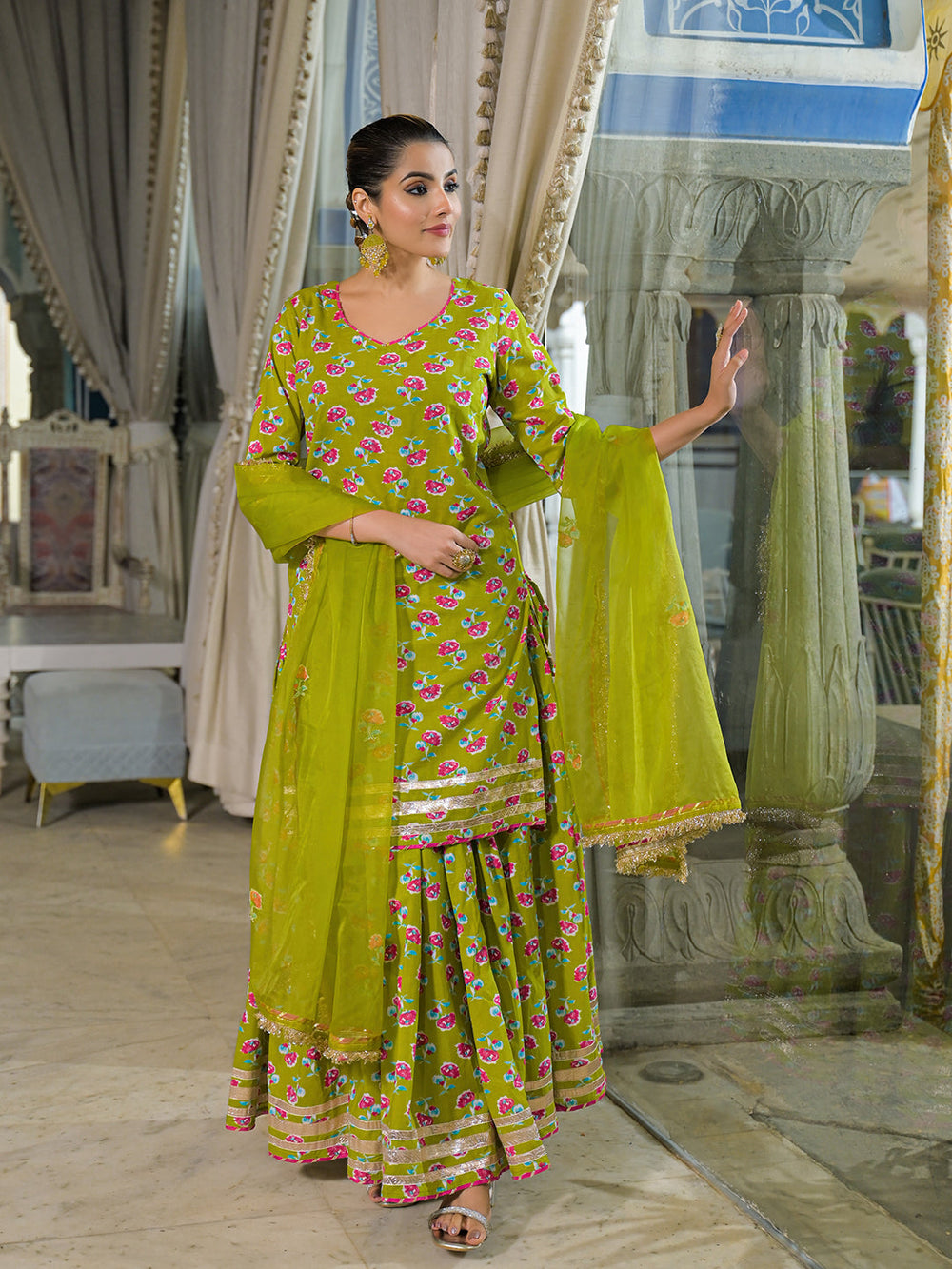 Green-Cotton-Lehenga-Sets-With-Dupatta