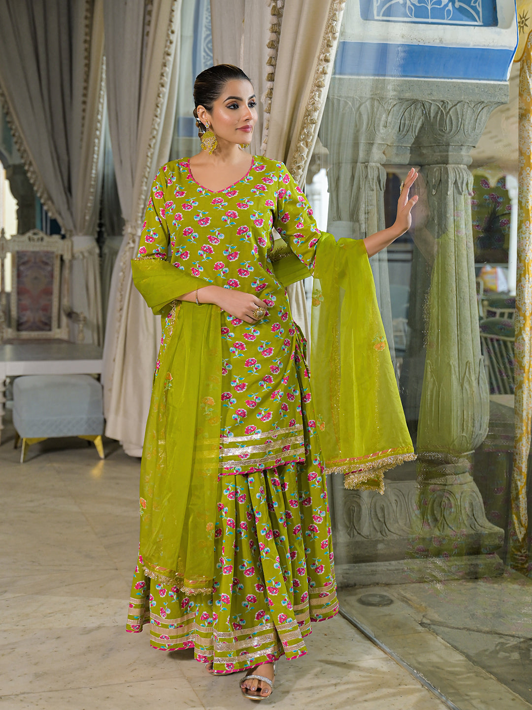 Green-Cotton-Lehenga-Sets-With-Dupatta