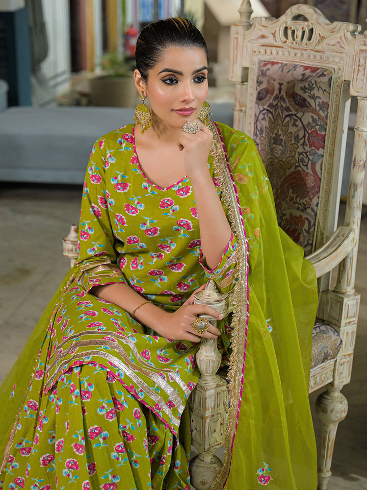 Green-Cotton-Lehenga-Sets-With-Dupatta