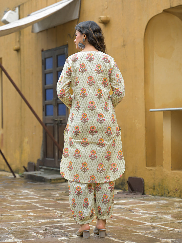 Cream-Cotton-Floral-Print-Co-Ords-Sets